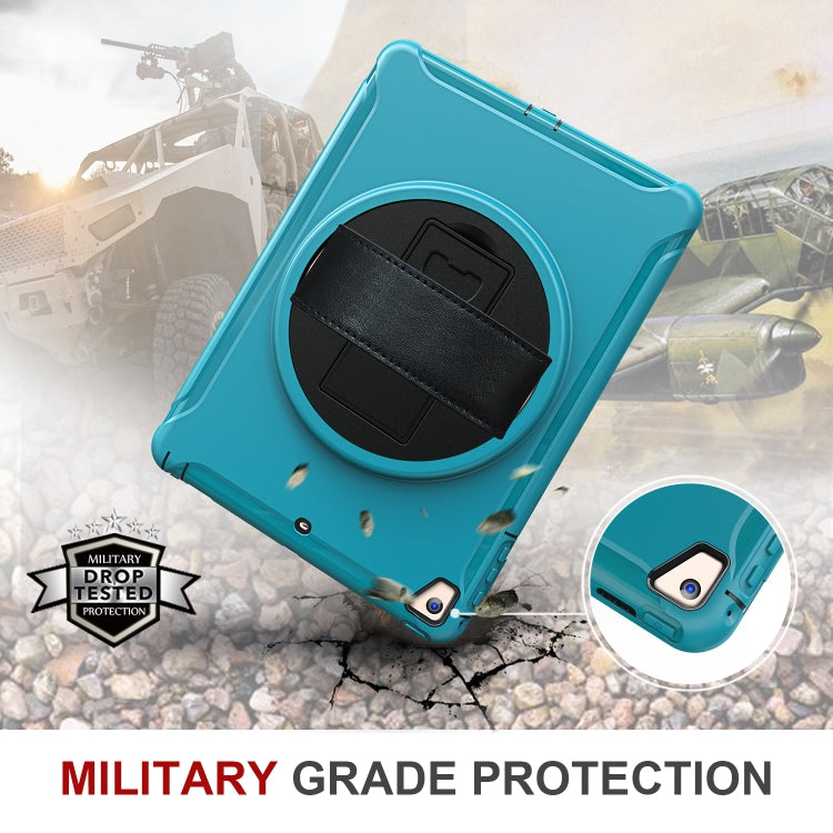 For iPad 9.7 inch (2017) 360 Degree Rotation PC+TPU Protective Cover with Holder & Hand Strap(Light Blue) - iPad 9.7 (2018) & (2017) Cases by buy2fix | Online Shopping UK | buy2fix