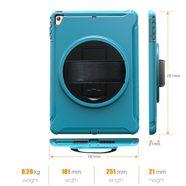 For iPad 9.7 inch (2017) 360 Degree Rotation PC+TPU Protective Cover with Holder & Hand Strap(Light Blue) - iPad 9.7 (2018) & (2017) Cases by buy2fix | Online Shopping UK | buy2fix