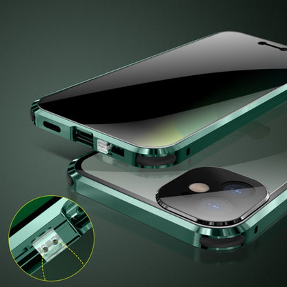 For iPhone 11 Pro Max Four-corner Shockproof Anti-peeping Magnetic Metal Frame Double-sided Tempered Glass Case (Dark Green) by buy2fix
