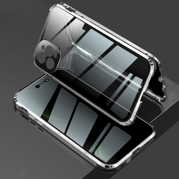 For iPhone 12 Pro Four-corner Shockproof Anti-peeping Magnetic Metal Frame Double-sided Tempered Glass Case(Silver) by buy2fix