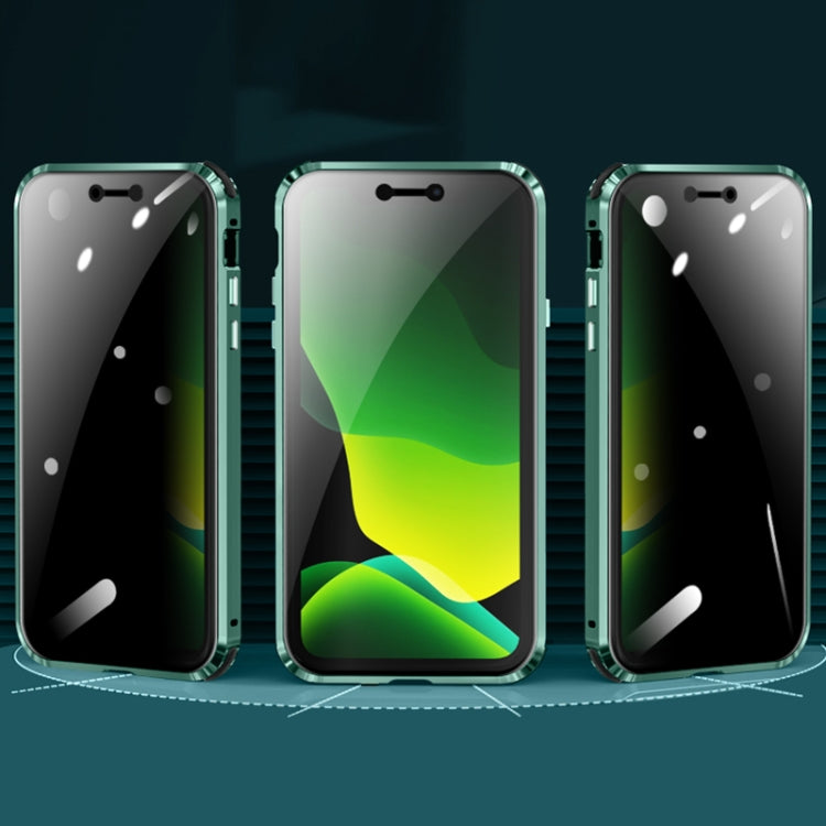 For iPhone 12 Pro Max Four-corner Shockproof Anti-peeping Magnetic Metal Frame Double-sided Tempered Glass Case(Dark Green) by buy2fix