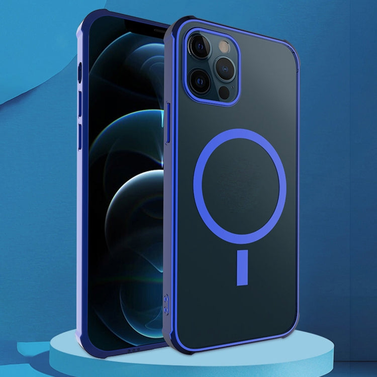 For iPhone 12 Pro Max Straight Side Laser Plating Full Coverage Clear TPU Shockproof Magsafe Case(Graphite Black) by buy2fix