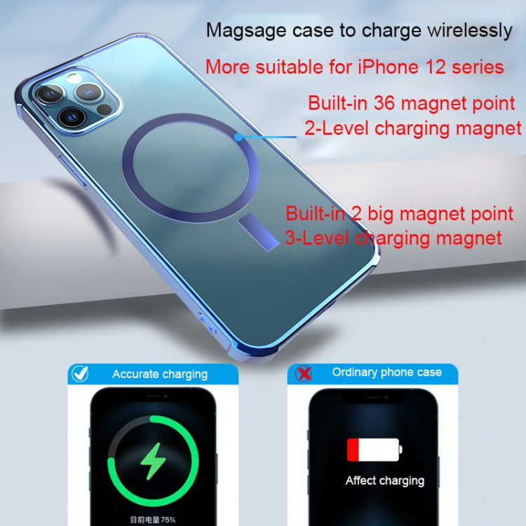 For iPhone 12 Pro Max Straight Side Laser Plating Full Coverage Clear TPU Shockproof Magsafe Case(Graphite Black) by buy2fix