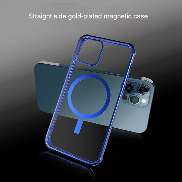 For iPhone 12 Pro Max Straight Side Laser Plating Full Coverage Clear TPU Shockproof Magsafe Case(Graphite Black) by buy2fix