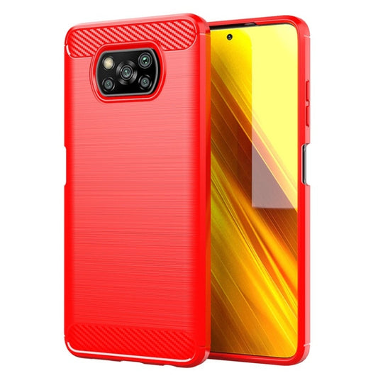 For Xiaomi Poco X3 NFC Brushed Texture Carbon Fiber TPU Case(Red) - Xiaomi Cases by buy2fix | Online Shopping UK | buy2fix