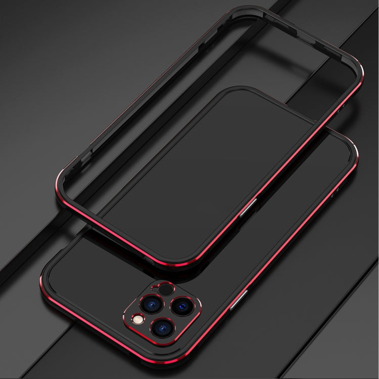 For iPhone 12 Pro Aurora Series Lens Protector + Metal Frame Protective Case(Black Red) - iPhone 12 / 12 Pro Cases by buy2fix | Online Shopping UK | buy2fix