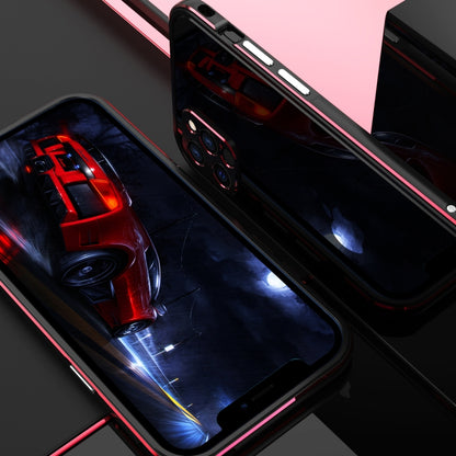 For iPhone 12 Pro Aurora Series Lens Protector + Metal Frame Protective Case(Black Red) - iPhone 12 / 12 Pro Cases by buy2fix | Online Shopping UK | buy2fix