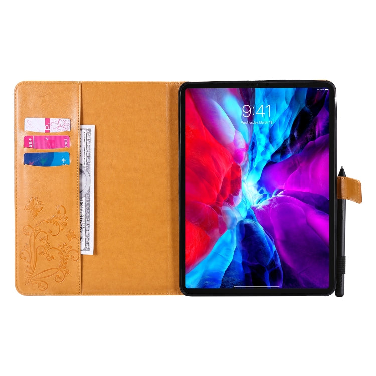 Pressed Printing Butterfly Pattern Horizontal Flip Leather Case with Holder & Card Slots & Wallet & Sleep / Wake-up Function For iPad Air 2022 / 2020 10.9 /iPad Pro 11 2020 / 2018(Yellow) - iPad Air (2022) / (2020) 10.9 Cases by buy2fix | Online Shopping UK | buy2fix