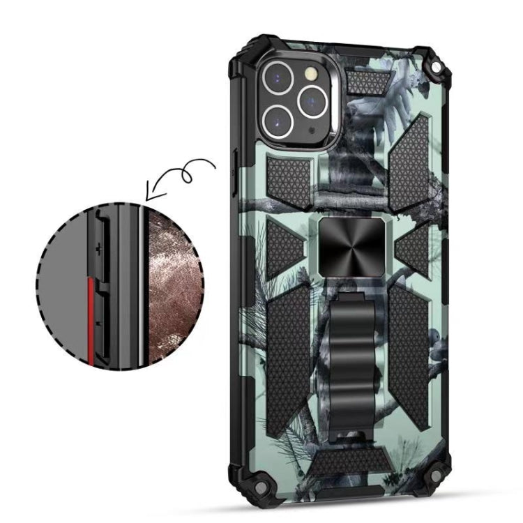 For iPhone 12 / 12 Pro Camouflage Armor Shockproof TPU + PC Magnetic Protective Case with Holder(Mint Green) by buy2fix