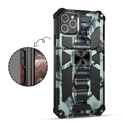 For iPhone 12 / 12 Pro Camouflage Armor Shockproof TPU + PC Magnetic Protective Case with Holder(Mint Green) by buy2fix