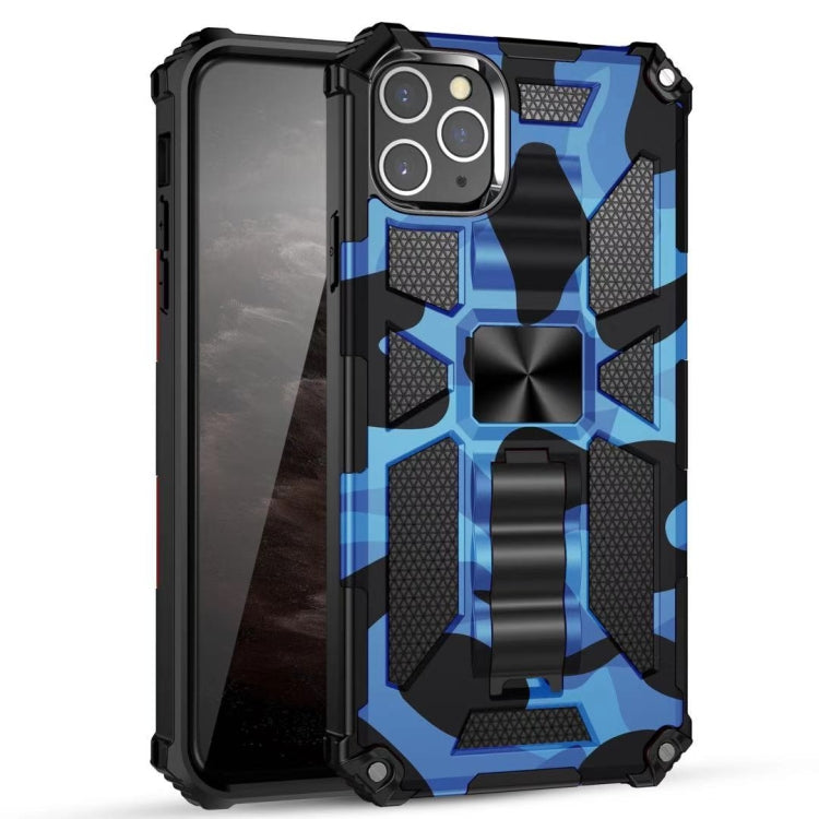 For iPhone 12 / 12 Pro Camouflage Armor Shockproof TPU + PC Magnetic Protective Case with Holder(Dark Blue) by buy2fix
