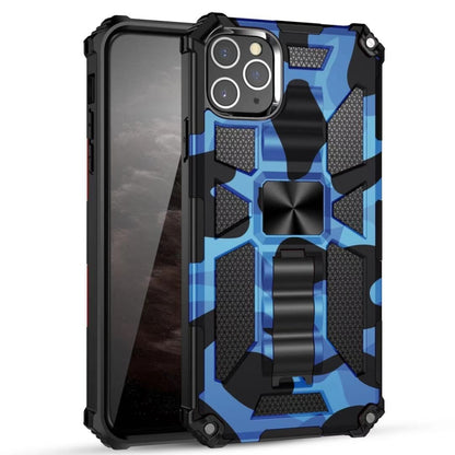 For iPhone 12 / 12 Pro Camouflage Armor Shockproof TPU + PC Magnetic Protective Case with Holder(Dark Blue) by buy2fix