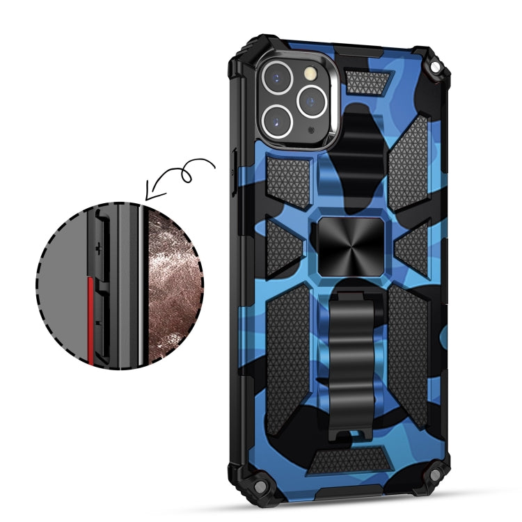 For iPhone 12 / 12 Pro Camouflage Armor Shockproof TPU + PC Magnetic Protective Case with Holder(Dark Blue) by buy2fix