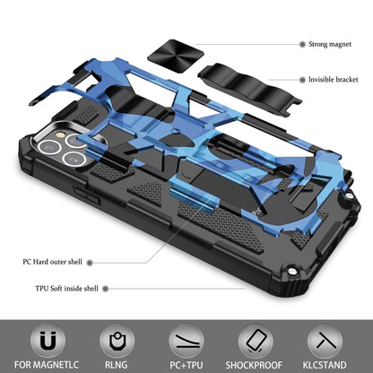 For iPhone 12 / 12 Pro Camouflage Armor Shockproof TPU + PC Magnetic Protective Case with Holder(Dark Blue) by buy2fix