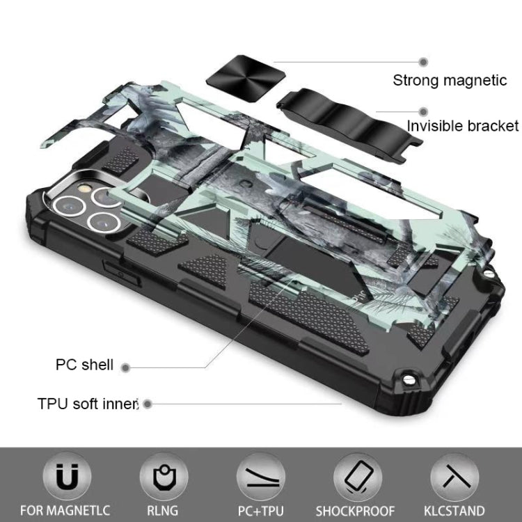 For iPhone 12 Pro Max Camouflage Armor Shockproof TPU + PC Magnetic Protective Case with Holder(Mint Green) by buy2fix