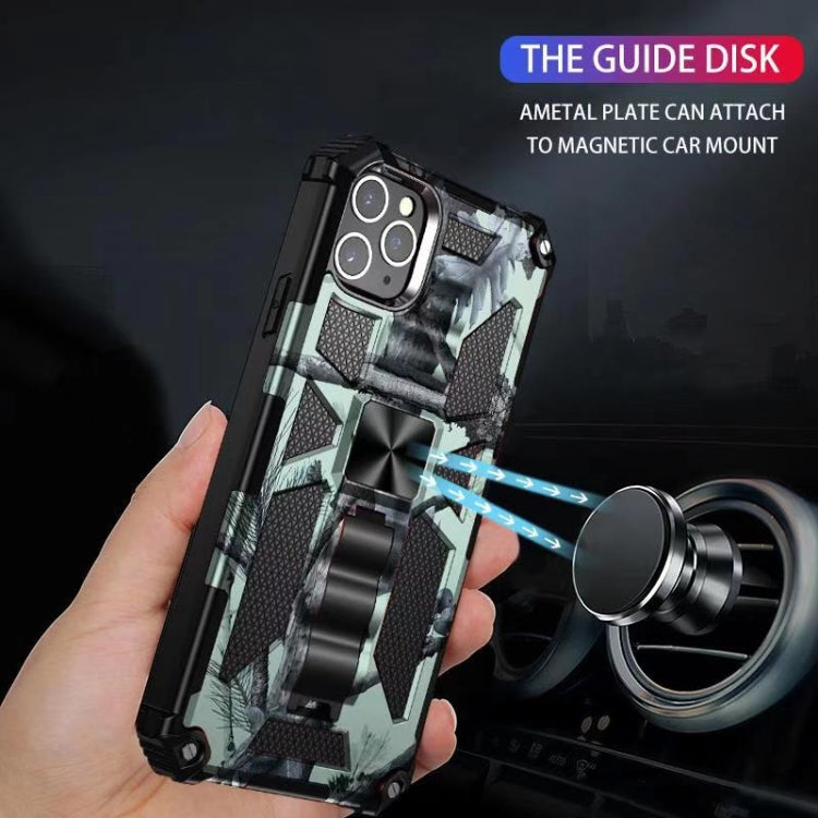 For iPhone 12 Pro Max Camouflage Armor Shockproof TPU + PC Magnetic Protective Case with Holder(Mint Green) by buy2fix