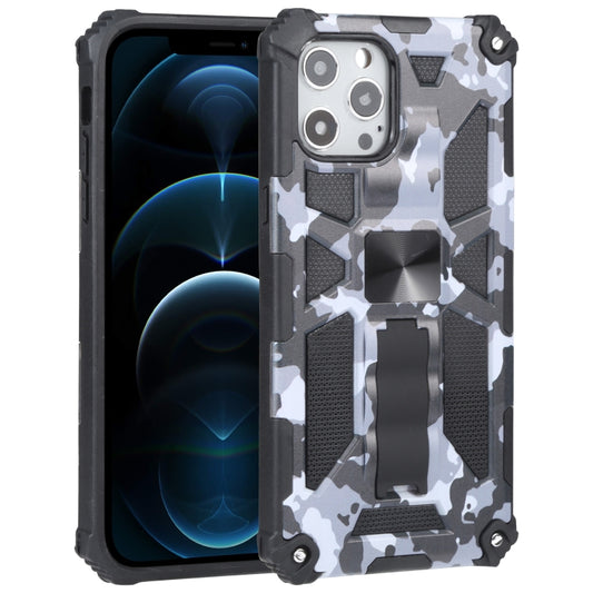 For iPhone 12 Pro Max Camouflage Armor Shockproof TPU + PC Magnetic Protective Case with Holder (Grey) by buy2fix