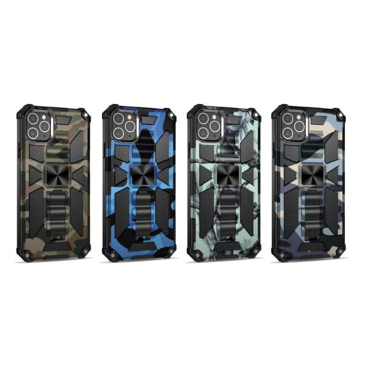 For iPhone 12 Pro Max Camouflage Armor Shockproof TPU + PC Magnetic Protective Case with Holder(Mint Green) by buy2fix