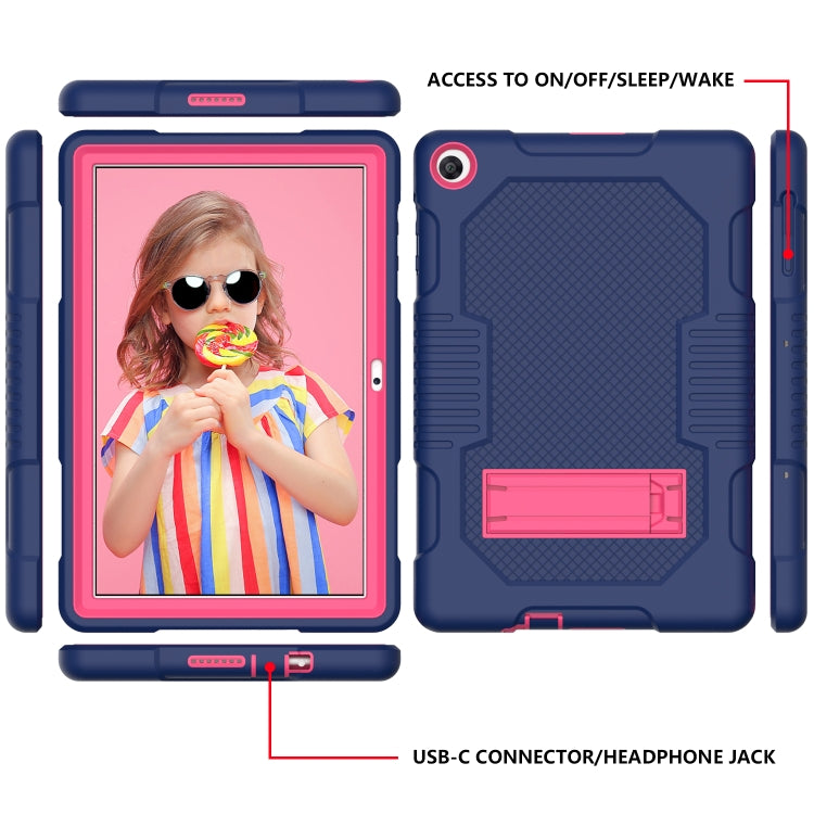 For Huawei MatePad T10 Contrast Color Robot Shockproof Silicone + PC Protective Case with Holder(Navy Blue Rose) - Huawei by buy2fix | Online Shopping UK | buy2fix