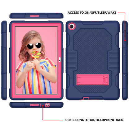 For Huawei MatePad T10 Contrast Color Robot Shockproof Silicone + PC Protective Case with Holder(Navy Blue Rose) - Huawei by buy2fix | Online Shopping UK | buy2fix