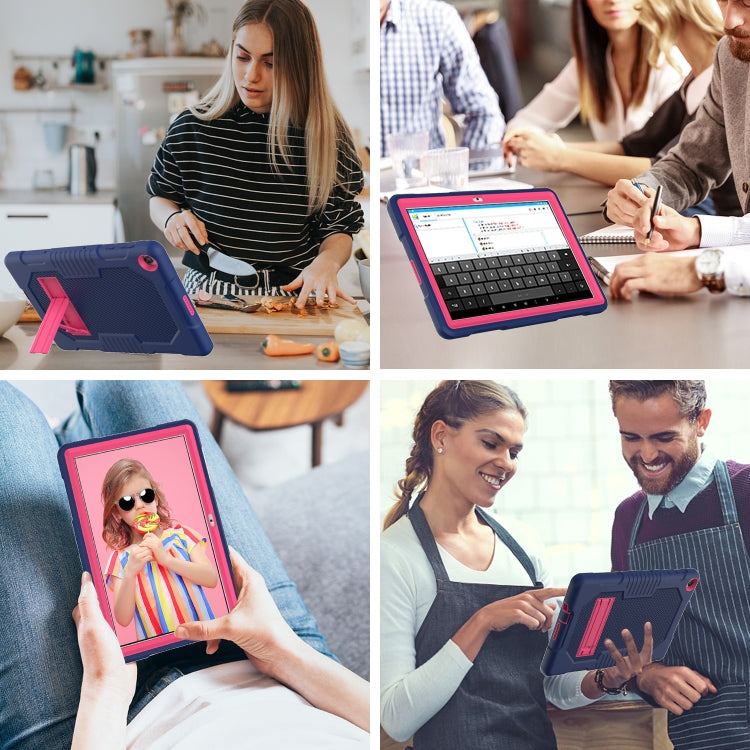 For Huawei MatePad T10 Contrast Color Robot Shockproof Silicone + PC Protective Case with Holder(Navy Blue Rose) - Huawei by buy2fix | Online Shopping UK | buy2fix