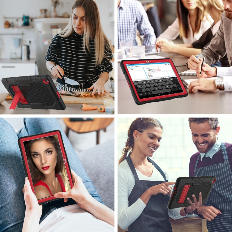 For Huawei MatePad T10 Contrast Color Robot Shockproof Silicone + PC Protective Case with Holder(Black Red) - Huawei by buy2fix | Online Shopping UK | buy2fix