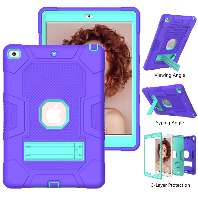 For iPad 10.2 2021 / 2020 / 2019 Contrast Color Robot Shockproof Silicone + PC Protective Case with Holder (Purple Mint Green) - iPad 10.2 Cases by buy2fix | Online Shopping UK | buy2fix