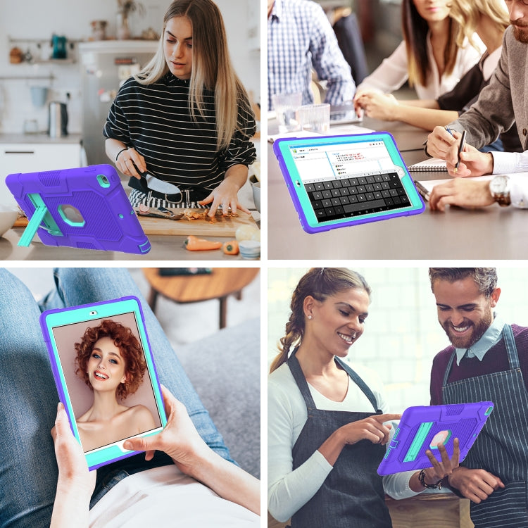 For iPad 10.2 2021 / 2020 / 2019 Contrast Color Robot Shockproof Silicone + PC Protective Case with Holder (Purple Mint Green) - iPad 10.2 Cases by buy2fix | Online Shopping UK | buy2fix
