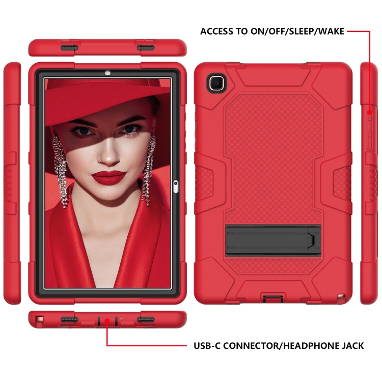 For Samsung Galaxy Tab A7 10.4 (2020) T500 / T505 Contrast Color Robot Shockproof Silicone + PC Protective Case with Holder(Red Black) - Other Galaxy Tab PC by buy2fix | Online Shopping UK | buy2fix