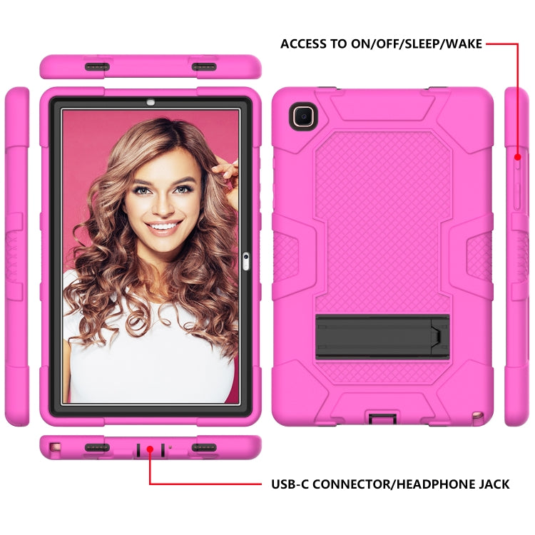 For Samsung Galaxy Tab A7 10.4 (2020) T500 / T505 Contrast Color Robot Shockproof Silicone + PC Protective Case with Holder(Rose Red Black) - Other Galaxy Tab PC by buy2fix | Online Shopping UK | buy2fix