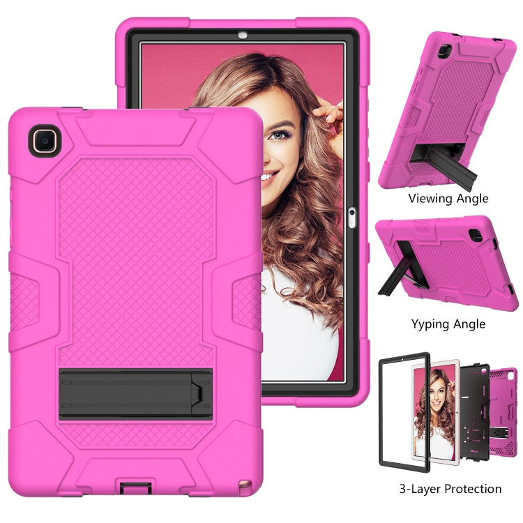 For Samsung Galaxy Tab A7 10.4 (2020) T500 / T505 Contrast Color Robot Shockproof Silicone + PC Protective Case with Holder(Rose Red Black) - Other Galaxy Tab PC by buy2fix | Online Shopping UK | buy2fix