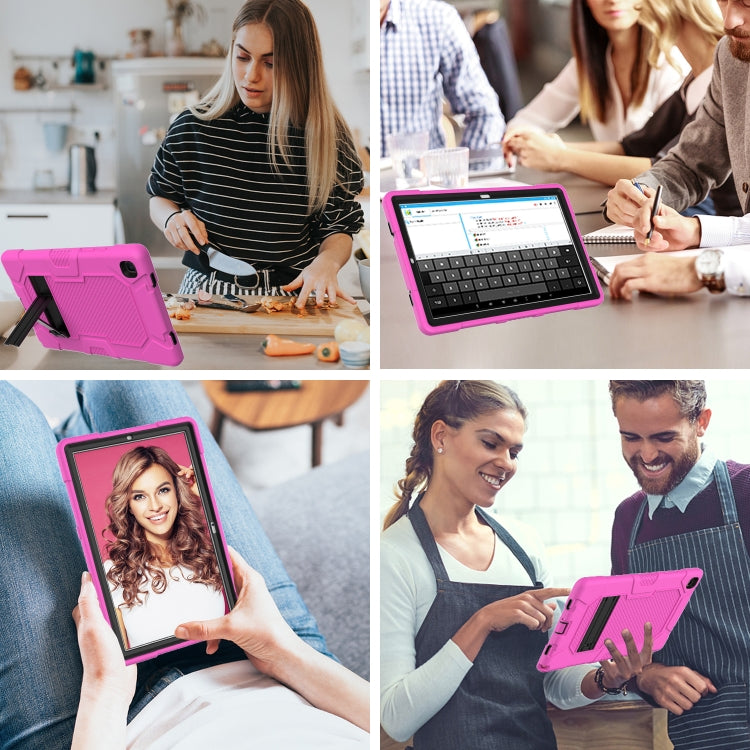 For Samsung Galaxy Tab A7 10.4 (2020) T500 / T505 Contrast Color Robot Shockproof Silicone + PC Protective Case with Holder(Rose Red Black) - Other Galaxy Tab PC by buy2fix | Online Shopping UK | buy2fix