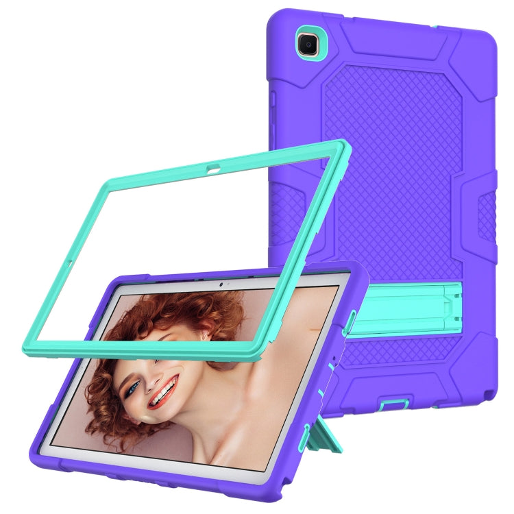 For Samsung Galaxy Tab A7 10.4 (2020) T500 / T505 Contrast Color Robot Shockproof Silicone + PC Protective Case with Holder(Purple Mint Green) - Other Galaxy Tab PC by buy2fix | Online Shopping UK | buy2fix