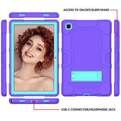 For Samsung Galaxy Tab A7 10.4 (2020) T500 / T505 Contrast Color Robot Shockproof Silicone + PC Protective Case with Holder(Purple Mint Green) - Other Galaxy Tab PC by buy2fix | Online Shopping UK | buy2fix