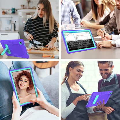 For Samsung Galaxy Tab A7 10.4 (2020) T500 / T505 Contrast Color Robot Shockproof Silicone + PC Protective Case with Holder(Purple Mint Green) - Other Galaxy Tab PC by buy2fix | Online Shopping UK | buy2fix