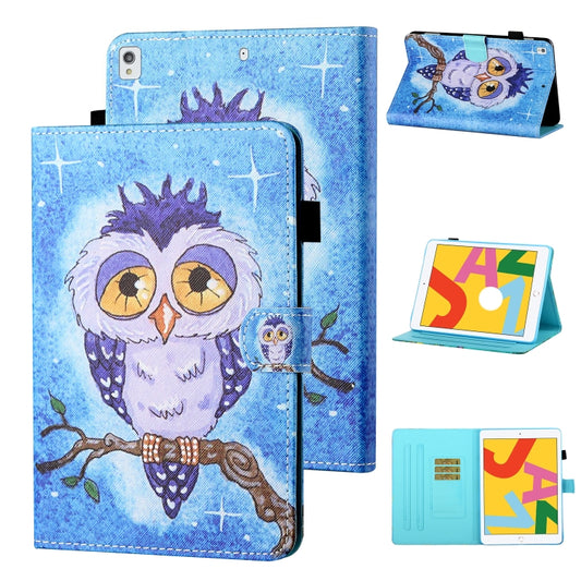 Coloured Drawing Stitching Horizontal Flip Leather Case with Holder & Card Slot & Sleep / Wake-up Function For iPad 10.2 2021 / 2020 / 2019 / Air (2019)(Blue Owl) - iPad 10.2 Cases by buy2fix | Online Shopping UK | buy2fix