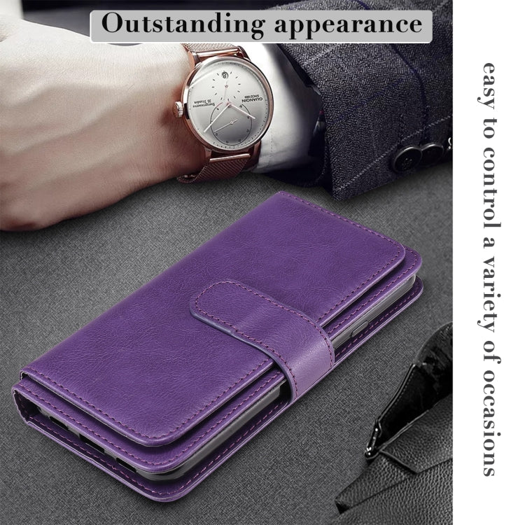 For Google Pixel 4a 4G Multifunctional Magnetic Copper Buckle Horizontal Flip Leather Case with Bracket & 10 Card Slots & Wallet & Photo Frame(Purple) - Google Cases by buy2fix | Online Shopping UK | buy2fix