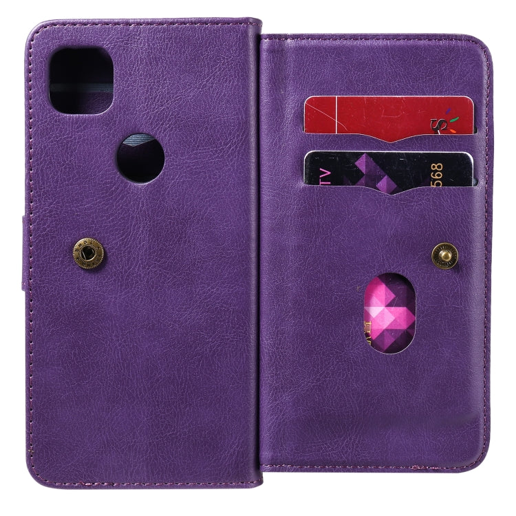 For Google Pixel 4a 4G Multifunctional Magnetic Copper Buckle Horizontal Flip Leather Case with Bracket & 10 Card Slots & Wallet & Photo Frame(Purple) - Google Cases by buy2fix | Online Shopping UK | buy2fix