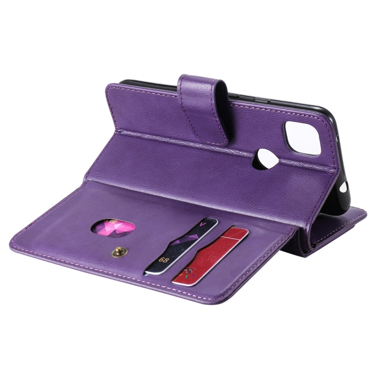 For Google Pixel 4a 4G Multifunctional Magnetic Copper Buckle Horizontal Flip Leather Case with Bracket & 10 Card Slots & Wallet & Photo Frame(Purple) - Google Cases by buy2fix | Online Shopping UK | buy2fix