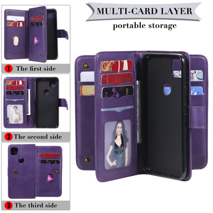 For Google Pixel 4a 4G Multifunctional Magnetic Copper Buckle Horizontal Flip Leather Case with Bracket & 10 Card Slots & Wallet & Photo Frame(Purple) - Google Cases by buy2fix | Online Shopping UK | buy2fix