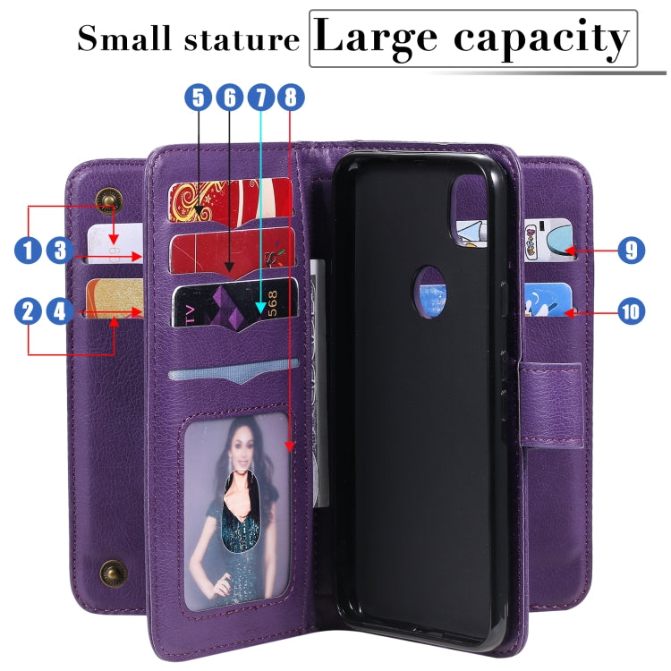 For Google Pixel 4a 4G Multifunctional Magnetic Copper Buckle Horizontal Flip Leather Case with Bracket & 10 Card Slots & Wallet & Photo Frame(Purple) - Google Cases by buy2fix | Online Shopping UK | buy2fix