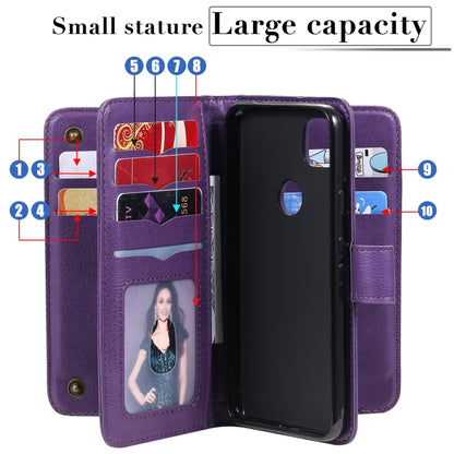 For Google Pixel 4a 4G Multifunctional Magnetic Copper Buckle Horizontal Flip Leather Case with Bracket & 10 Card Slots & Wallet & Photo Frame(Purple) - Google Cases by buy2fix | Online Shopping UK | buy2fix