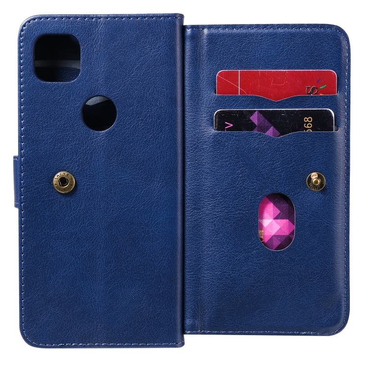 For Google Pixel 4a 4G Multifunctional Magnetic Copper Buckle Horizontal Flip Leather Case with Bracket & 10 Card Slots & Wallet & Photo Frame(Dark Blue) - Google Cases by buy2fix | Online Shopping UK | buy2fix