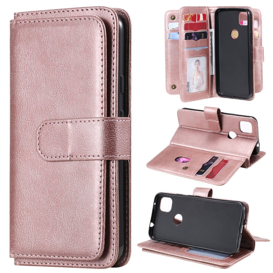 For Google Pixel 4a 4G Multifunctional Magnetic Copper Buckle Horizontal Flip Leather Case with Bracket & 10 Card Slots & Wallet & Photo Frame(Rose Gold) - Google Cases by buy2fix | Online Shopping UK | buy2fix