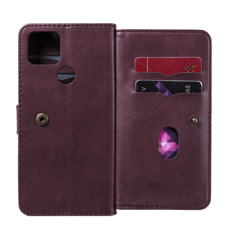 For Google Pixel 5 XL Multifunctional Magnetic Copper Buckle Horizontal Flip Leather Case with Bracket & 10 Card Slots & Wallet & Photo Frame(Wine Red) - Google Cases by buy2fix | Online Shopping UK | buy2fix