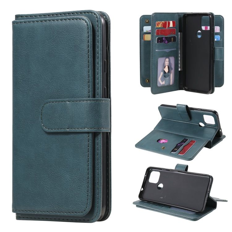 For Google Pixel 5 XL Multifunctional Magnetic Copper Buckle Horizontal Flip Leather Case with Bracket & 10 Card Slots & Wallet & Photo Frame(Dark Green) - Google Cases by buy2fix | Online Shopping UK | buy2fix