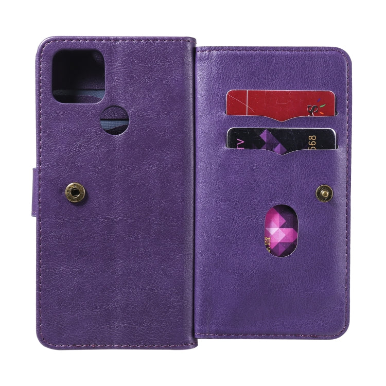 For Google Pixel 5 XL Multifunctional Magnetic Copper Buckle Horizontal Flip Leather Case with Bracket & 10 Card Slots & Wallet & Photo Frame(Purple) - Google Cases by buy2fix | Online Shopping UK | buy2fix