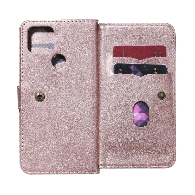 For Google Pixel 5 XL Multifunctional Magnetic Copper Buckle Horizontal Flip Leather Case with Bracket & 10 Card Slots & Wallet & Photo Frame(Rose Gold) - Google Cases by buy2fix | Online Shopping UK | buy2fix
