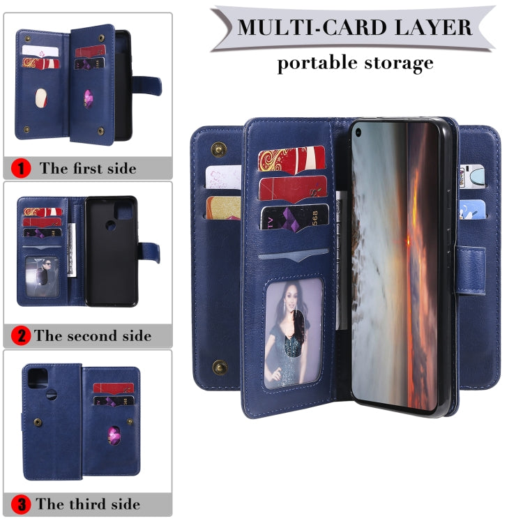 For Google Pixel 5 XL Multifunctional Magnetic Copper Buckle Horizontal Flip Leather Case with Bracket & 10 Card Slots & Wallet & Photo Frame(Rose Gold) - Google Cases by buy2fix | Online Shopping UK | buy2fix