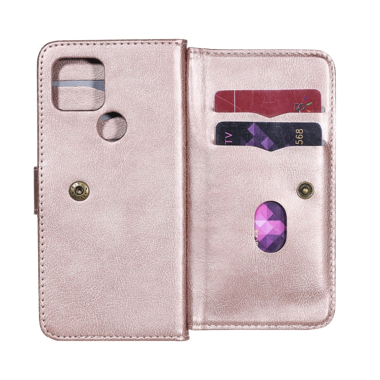For Google Pixel 5 Multifunctional Magnetic Copper Buckle Horizontal Flip Leather Case with Bracket & 10 Card Slots & Wallet & Photo Frame(Rose Gold) - Google Cases by buy2fix | Online Shopping UK | buy2fix